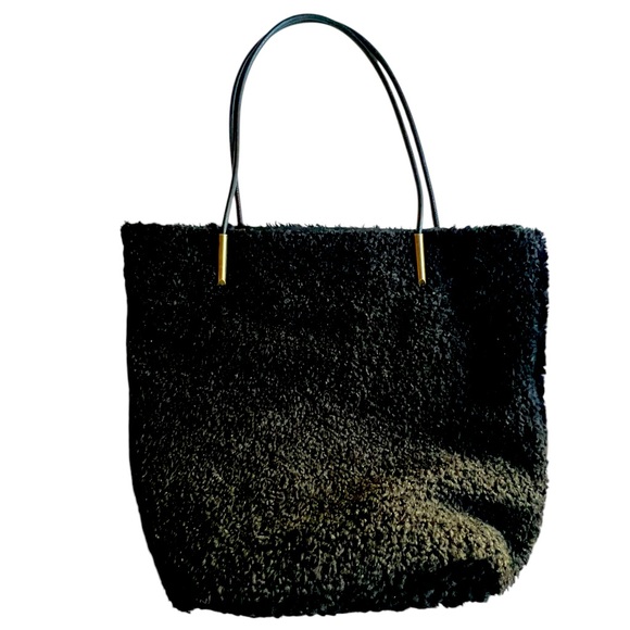 ANTHROPOLOGIE.. NEW big sloppy black faux sherling bag with separate side bag. - Picture 2 of 9